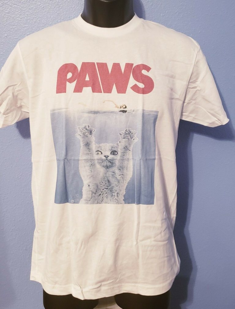 Paws – Jaws Funny Kitty Jaws Mashup Cat Shirt Parody Cool White T-shirt ...
