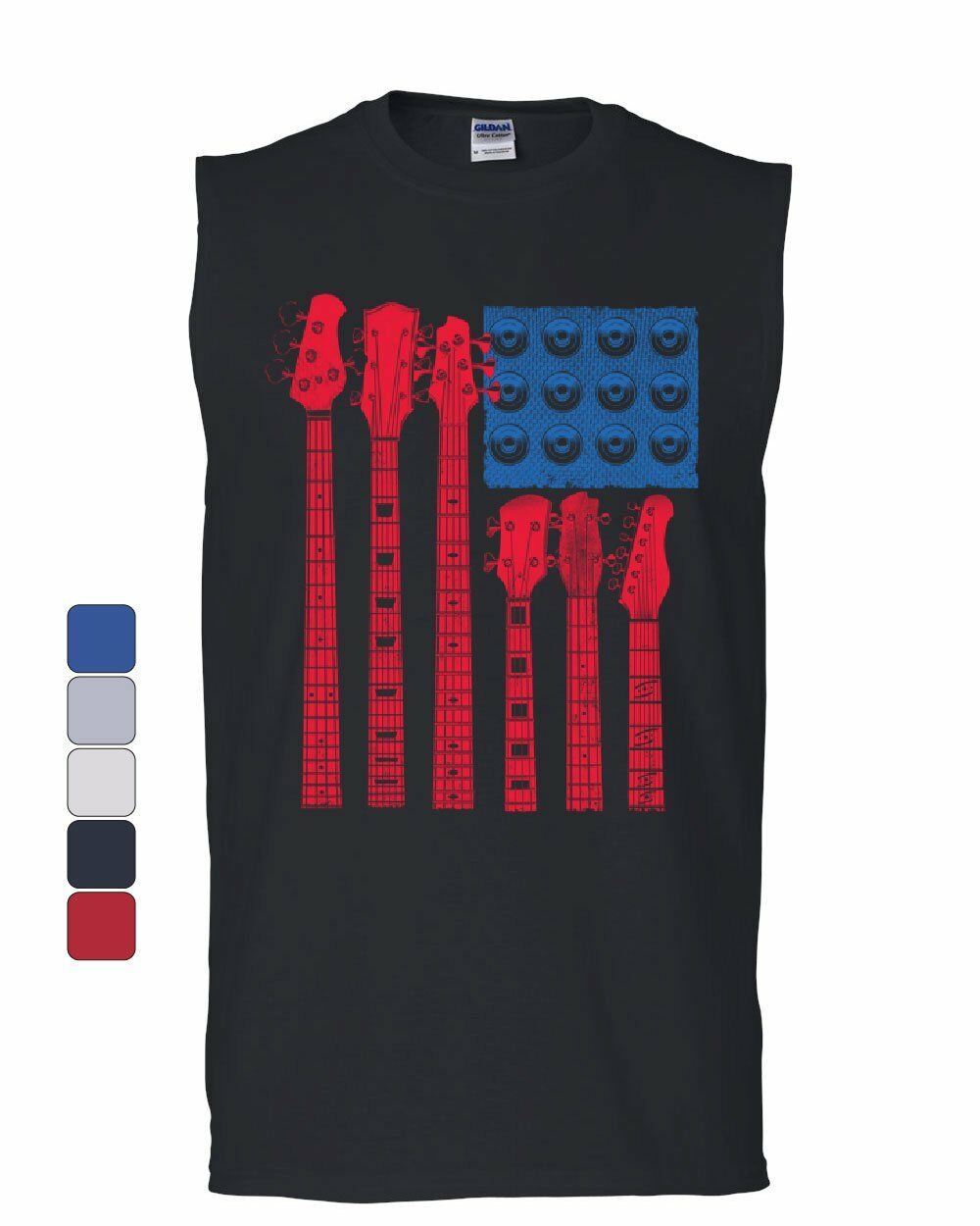 Rock & Roll Guitars Flag Muscle Shirt Music Speakers 4th of July USA Sleeveless