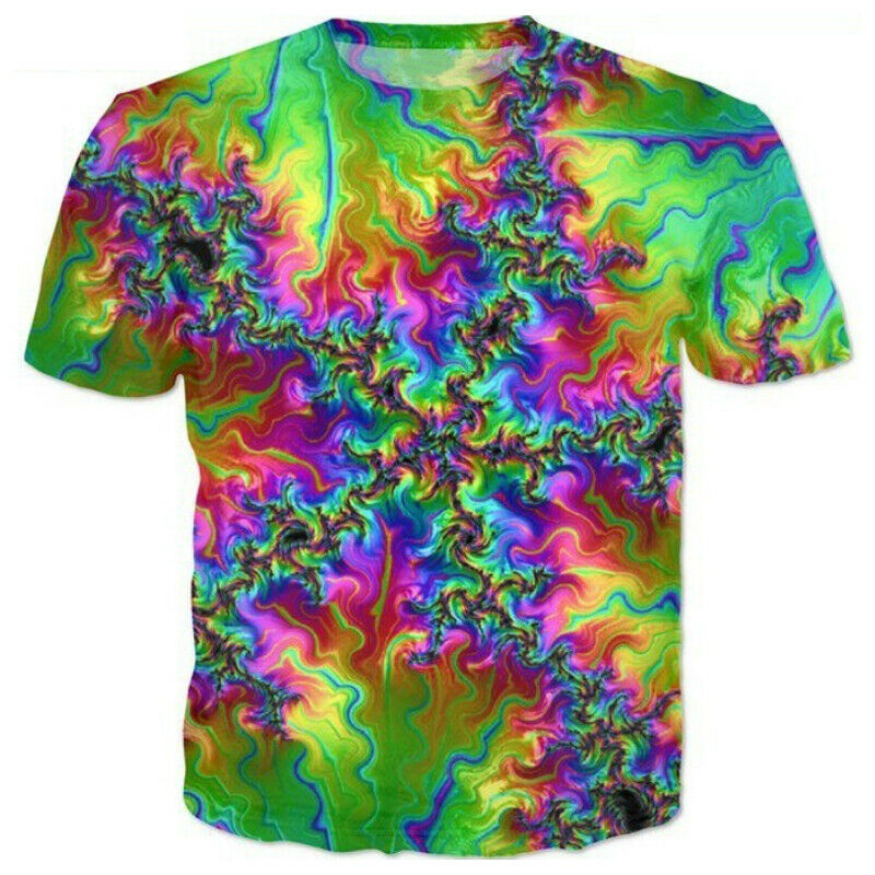 Funny Tie-dye Colorful 3D Print Tee Women Men Casual T-Shirt Short Sleeve Tops 