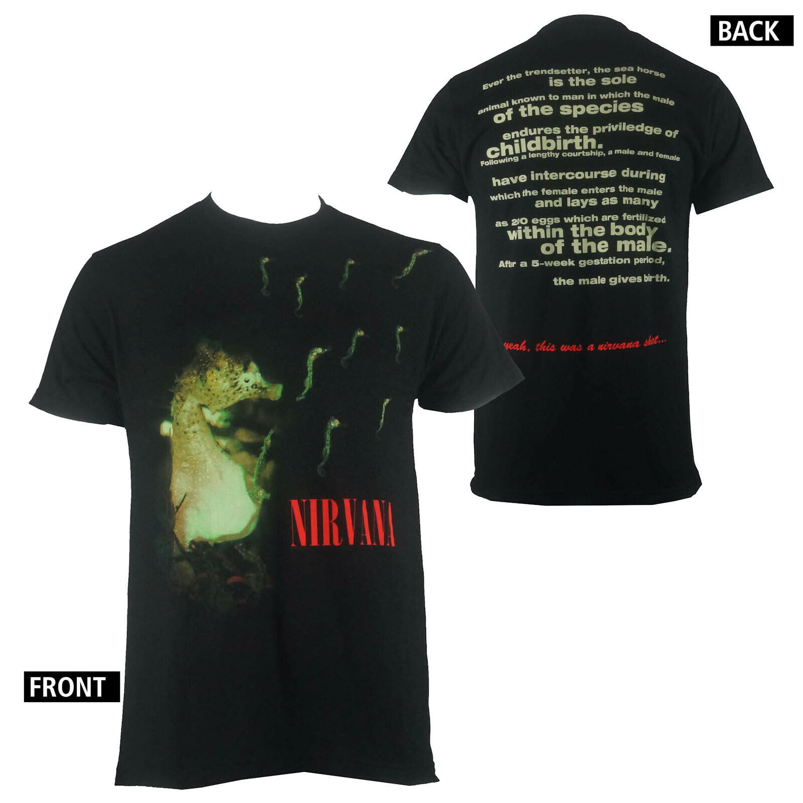 Authentic NIRVANA Seahorse Logo T-Shirt Rock S M L XL 2XL Kurt Cobain ...