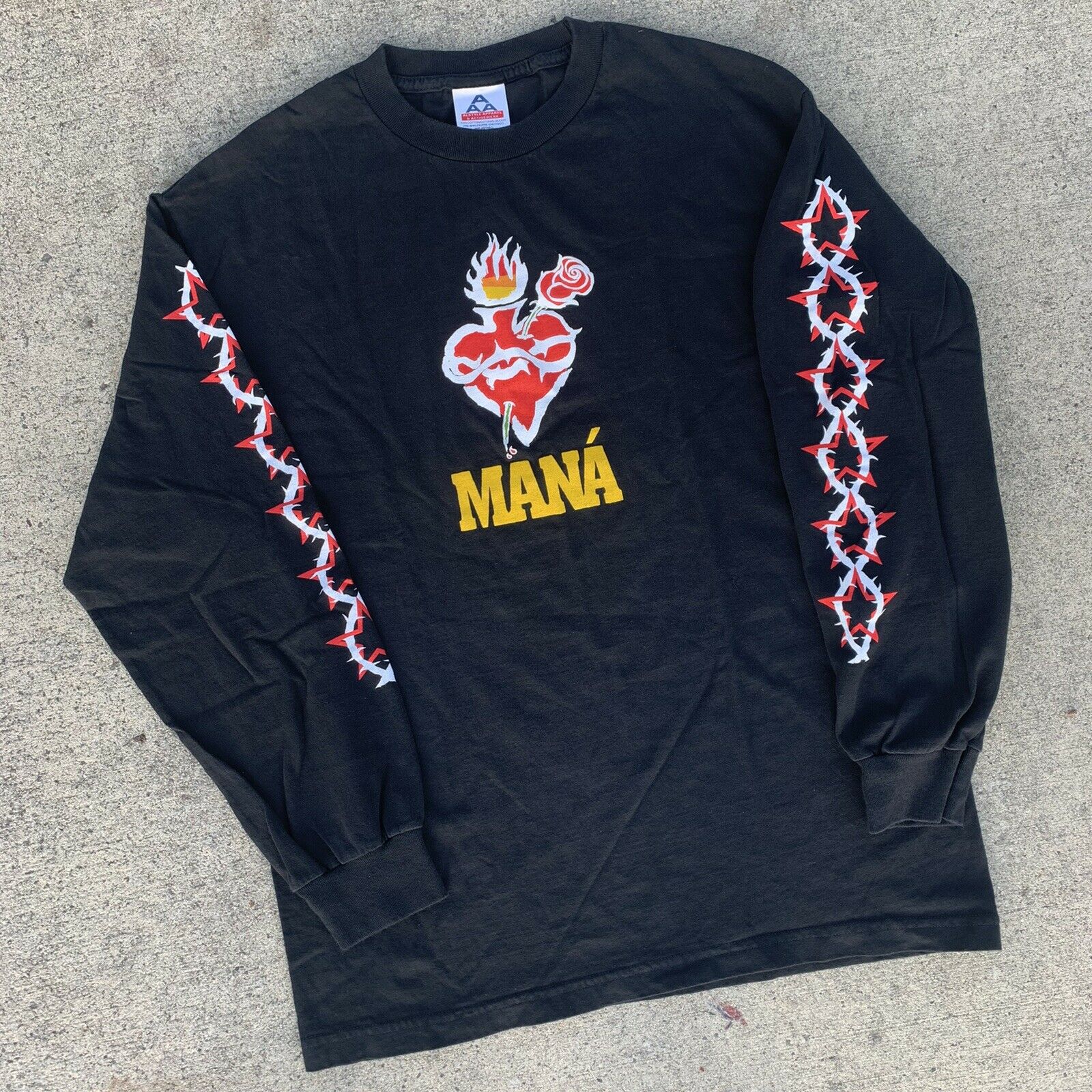 Vintage Mana T Shirt Mexican Rock Band Long Sleeve sz L 90s Tour Maná ...