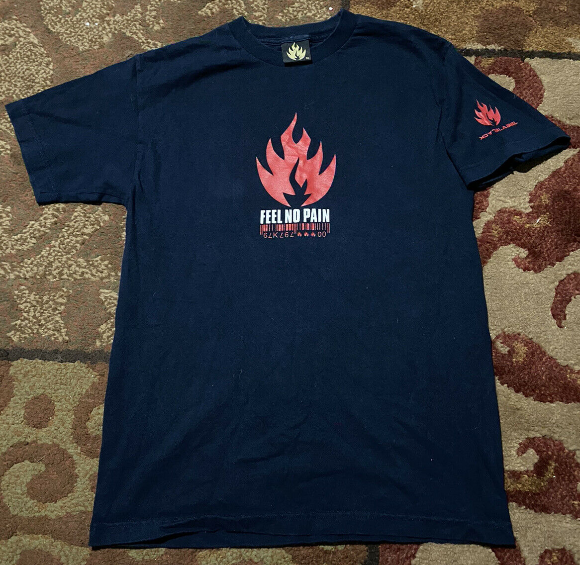 Vintage 90's Black Label Logo Feel No Pain Skate T-Shirt Medium M