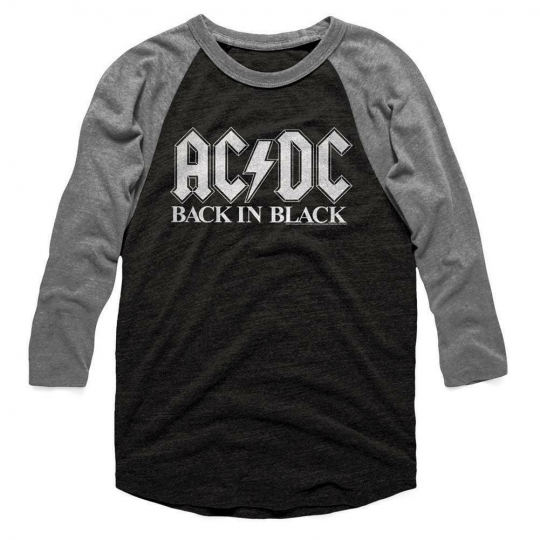 AC/DC Back In Black Vintage Black/Heather Raglan Baseball T-Shirt