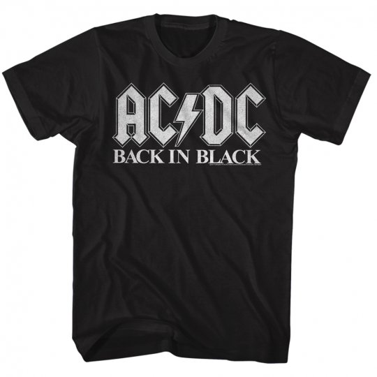 AC/DC Hard Rock Band Music Group Back In Black Album In White Adult T-Shirt Tee