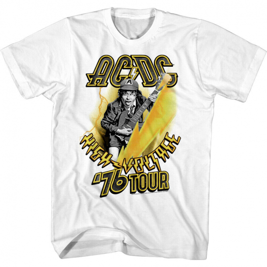 ACDC High Voltage Tour 1976 Men's T Shirt Rock Band Live Music Merch Angus Young