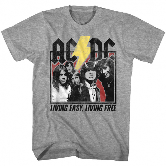 ACDC Living Easy Living Free Song Lyric Mens T Shirt Lightning Rock Band Concert