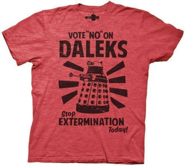 Adult Red TV Show Doctor Who Vote No On Daleks Stop Extermination T-Shirt Tee