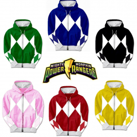 Adult TV Show Mighty Morphin Power Rangers Ranger Costume Hooded Zip Sweatshirt