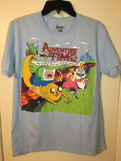 Adventure Time Cartoon Network Light Blue Graphic T-shirt Size Medium
