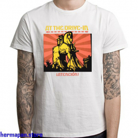 At The Drive In Band Atencion Logo Men’s White T-Shirt Size S to 3XL