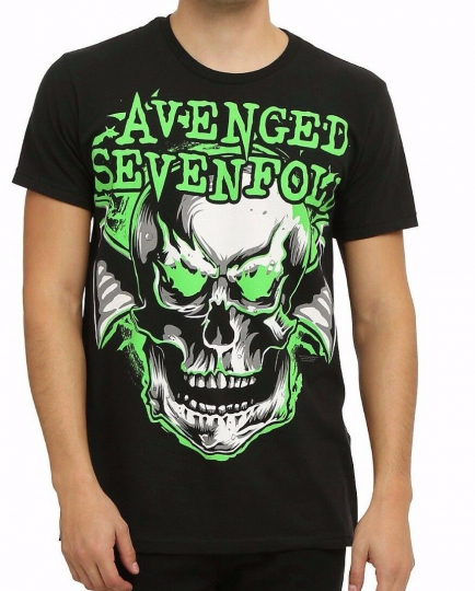 Avenge Sevenfold A7X Green Skull Black Band T-Shirt L NEW