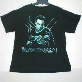 BIG BANG THEORY BAZINGA SHELDON TRON Black T-Shirt Adult MEDIUM