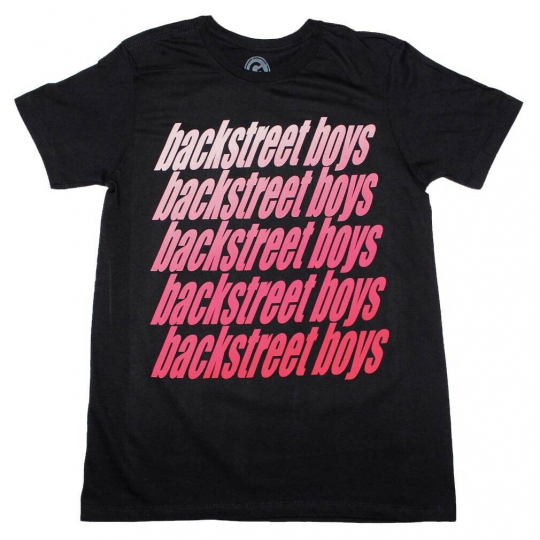 Backstreet Boys Vintage-Style Repeated Logo Pop Music Boy Band Black T-Shirt