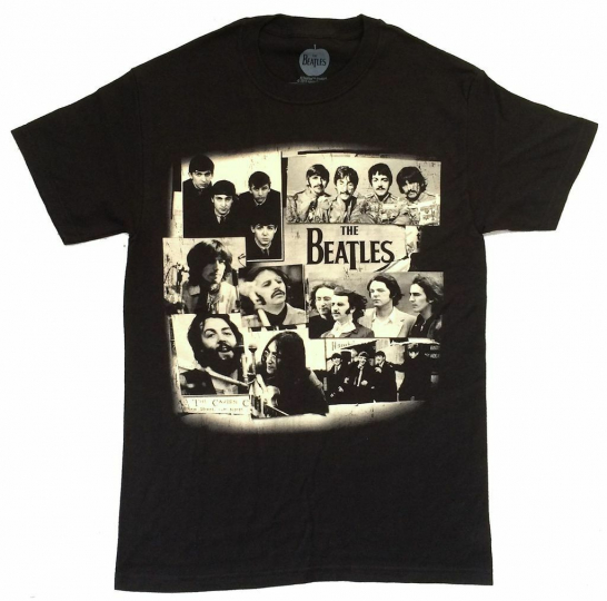 Beatles Collage All Band Eras Pics Black T Shirt New Official Apple Merch