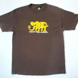 Black Label Mens Lrg Skateboard Shirt Elephant Graphic Brown Yellow Vintage Y2K