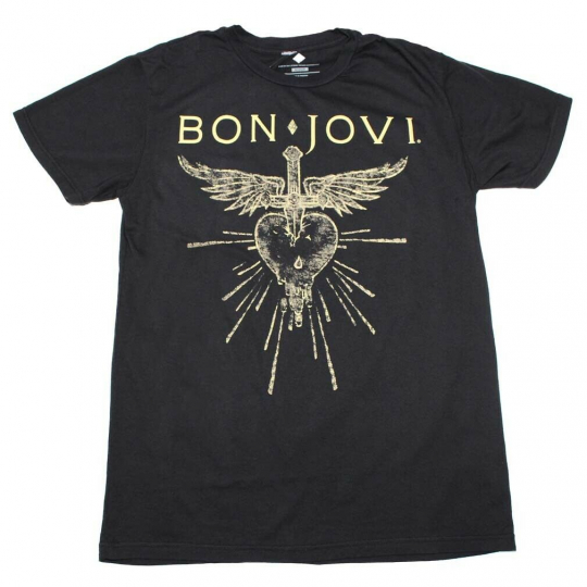 Bon Jovi Heart and Dagger Logo Rock Music Band Men's Black T-Shirt