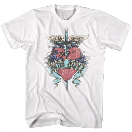 Bon Jovi Pierced Heart Tattoo Men's T Shirt Vintage Rock Band Album Tour Merch