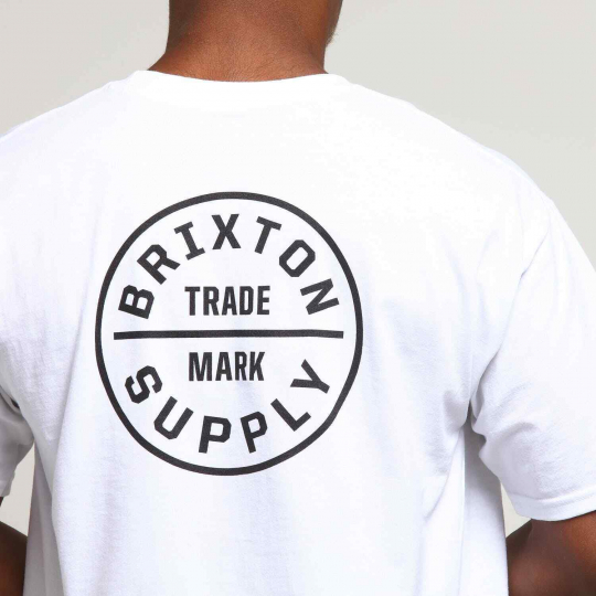 Brixton Mens S/S T-Shirt OATH Skate Board WHITE BLACK Streetwear XL $30