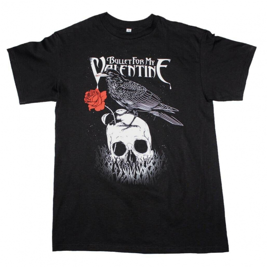 Bullet For My Valentine Raven on Rose Skull Rock Music Band Men's Black T-Shirt