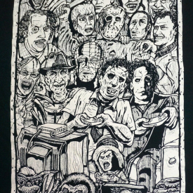 Classic Movie Monster Mash Up by Lou Rusconi 2012 Men’s 2XL Art Print T-Shirt
