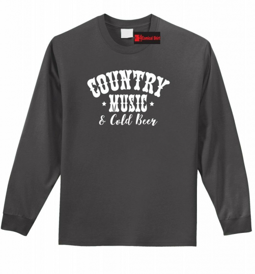 Country Music and Cold Beer Long SLV T Shirt Redneck Concert Texas Party Tee Z1