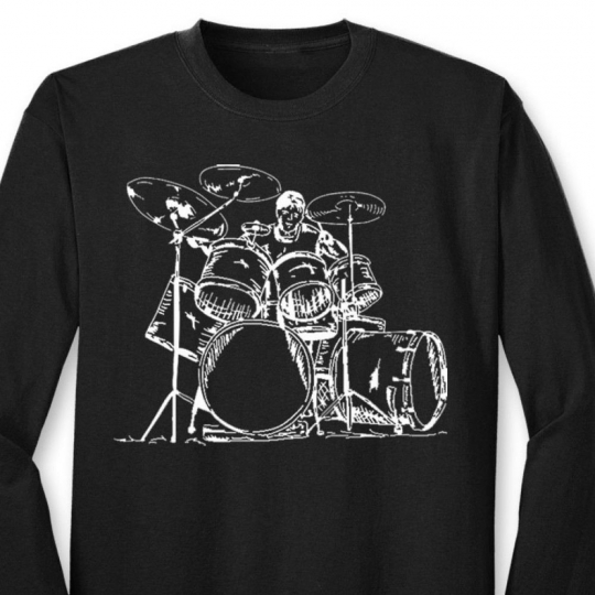DRUMMER Drums Cool Musician T-shirt Band Party Music Long Sleeve Tee