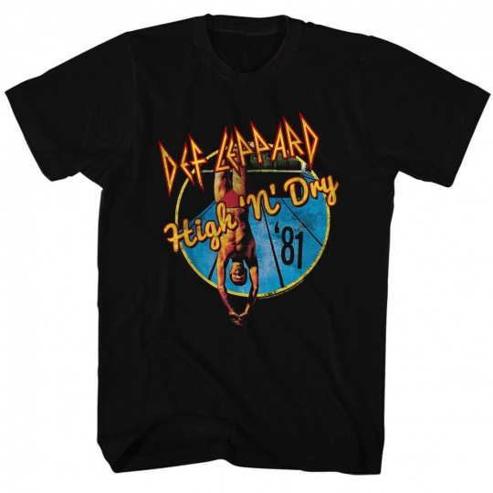 Def Leppard 80s Heavy Hair Metal Band Rock and Roll High N Dry Adult T-Shirt Tee