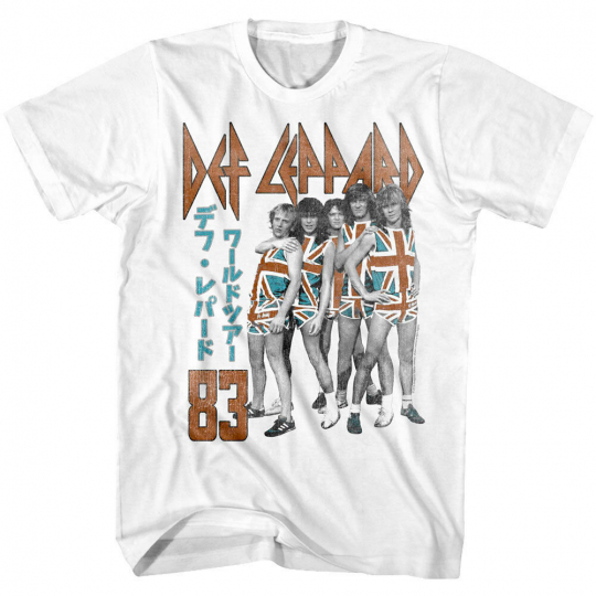 Def Leppard Japan Tour 1983 Men's T Shirt Hair Metal Rock Band Union Jack Shorts