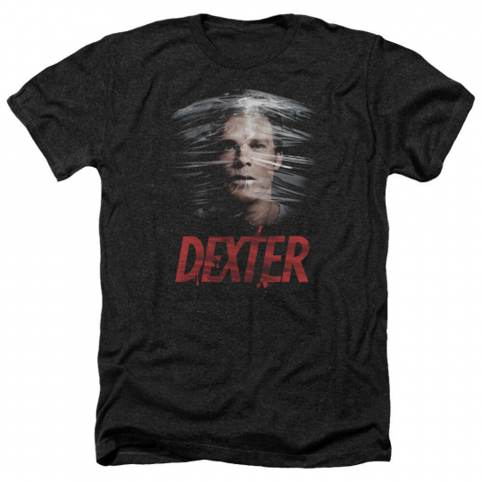 Dexter TV Show Face Behind PLASTIC WRAP Licensed Adult Heather T-Shirt All Sizes