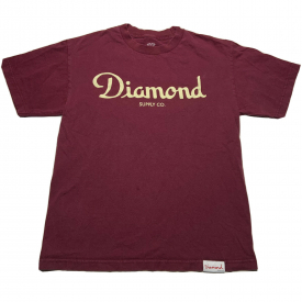 Diamond Supply Men’s Size Medium Maroon Cursive Spellout T Shirt Skateboarding
