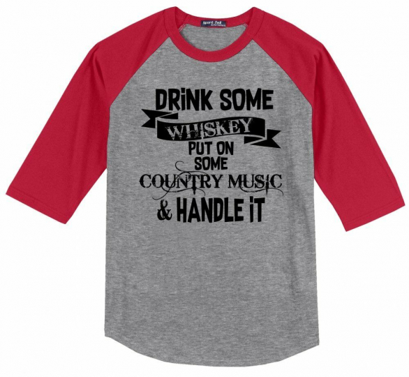 Drink Whiskey Country Music Handle It Mens Raglan Jersey Redneck Party X1