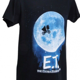 E.T. THE EXTRA TERRESTRIAL T-SHIRT black blue full moon retro 80s movie ET L