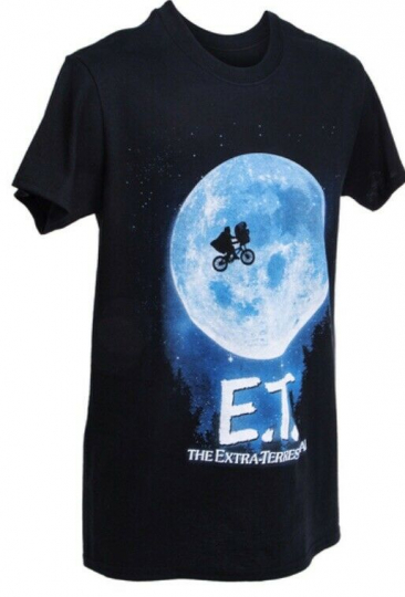 E.T. THE EXTRA TERRESTRIAL T-SHIRT black blue full moon retro 80s movie ET L