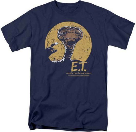E.T. The Extra Terrestrial Movie Glowing Finger Moon Background Adult T Shirt