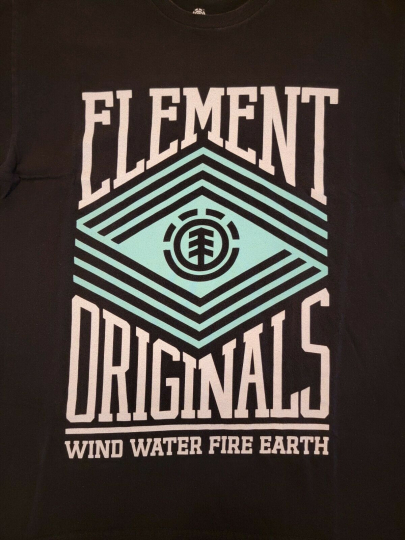 Element Skateboard T-Shirt Men's Medium Wind Water Fire Earth Black NICE!