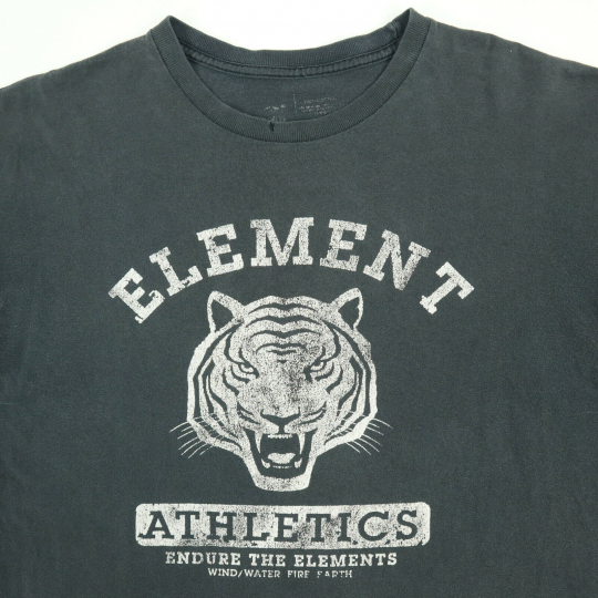 Element Skateboarding T-Shirt MEDIUM Nicely Faded Black Distressed Grunge Tiger