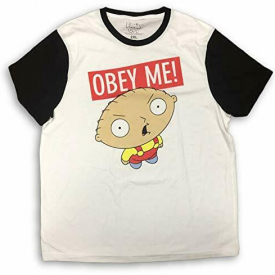 Family Guy Stewie Obey Me Men’s T-Shirt (X-Large) White