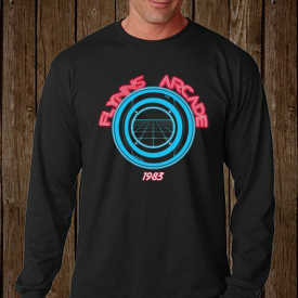 Flynn’s Arcade Tron Logo Retro 80s Gaming M Long Sleeve Black T-Shirt Size S-2XL