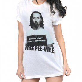 FREE PEE-WEE !!! Pee-wee Herman Paul Reuben Mug Shot T-shirt Pee-Wee’s Big Adventure Movie