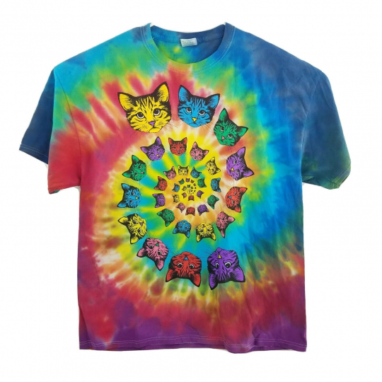 Grateful Dead Style Hypnotic Spiraling Cat Heads Dye T-Shirt Sz 2XL XXL
