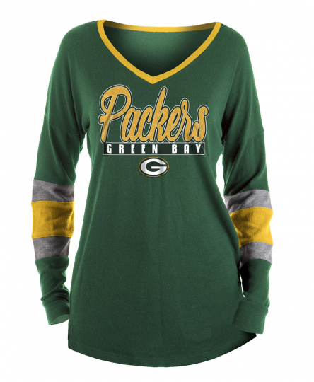 Green Bay Packers Team Color Glitter Long Sleeve Striped Shirt