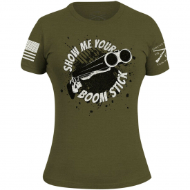 Grunt Style Women’s Show Me Your Boom Stick T-Shirt – Olive