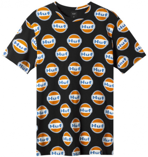 HUF Mens S/S T-Shirt IGNITE All Over Print BLACK Skate Board Streetwear M $40