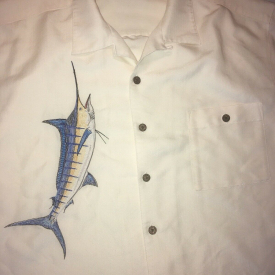 Hook & Tackle Limited Edition Embroidered Blue Marlin Camp Shirt XL