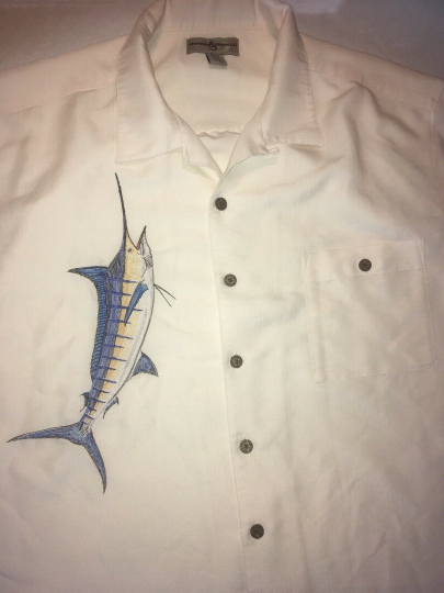 Hook & Tackle Limited Edition Embroidered Blue Marlin Camp Shirt XL