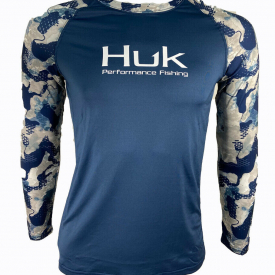 Huk Youth Refraction Double Header Bluefin Medium Long Sleeve Fishing Shirt