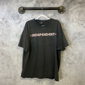 INDEPENDENT Truck Co T Shirt Spell Out Black Cotton Distressed E3