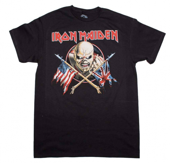 Iron Maiden Crossed Flags USA UK Rock Metal Music Band Men's Black T-Shirt