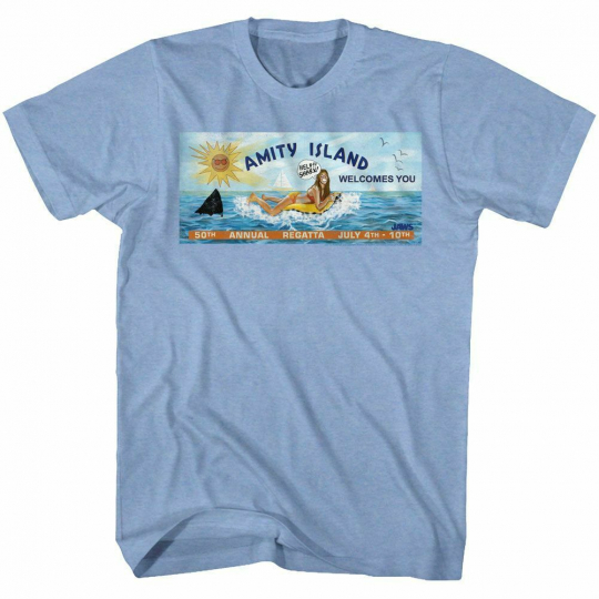 Jaws Billboard Light Blue Heather Adult T-Shirt