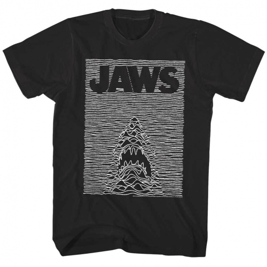 Jaws Shark Joy Division Parody Men's T Shirt Movie Poster Black Ocean Waves Bite